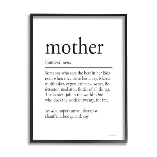 Stupell Industries Mother Definition Funny Motivational Phrase Superhuman Synonym Framed Giclee Art